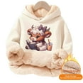 thumbnail image 4 of Kids Cow Read Book Graphic Hoodies Cartoon Long Sleeve Hooded Sweatshirt Cute Pullovers Tops Beige 3 Y-4 Y, 4 of 5