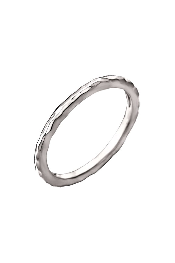 14K White Gold 2mm Hammered Stackable Ring Size 8