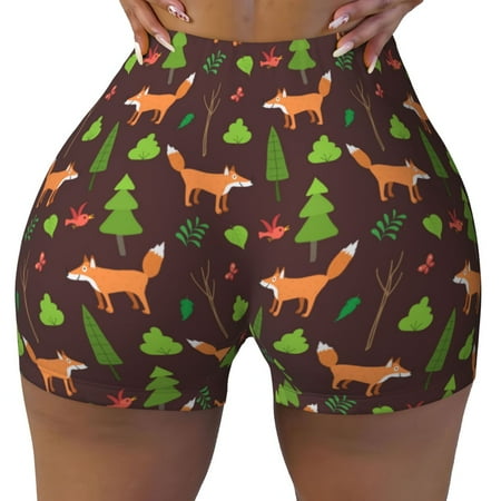 Workout Shorts Women  Fox In Forest Biker Shorts for Women Running Gym Spandex Shorts Tummy Control