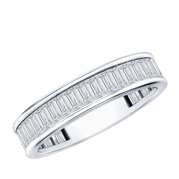 Rosec Jewels Certified Baguette Moissanite Half Eternity Band (D-VS1 Quality) - Channel Set Band Ring - with Jewelry Box, 925 Sterling Silver, US 4.00