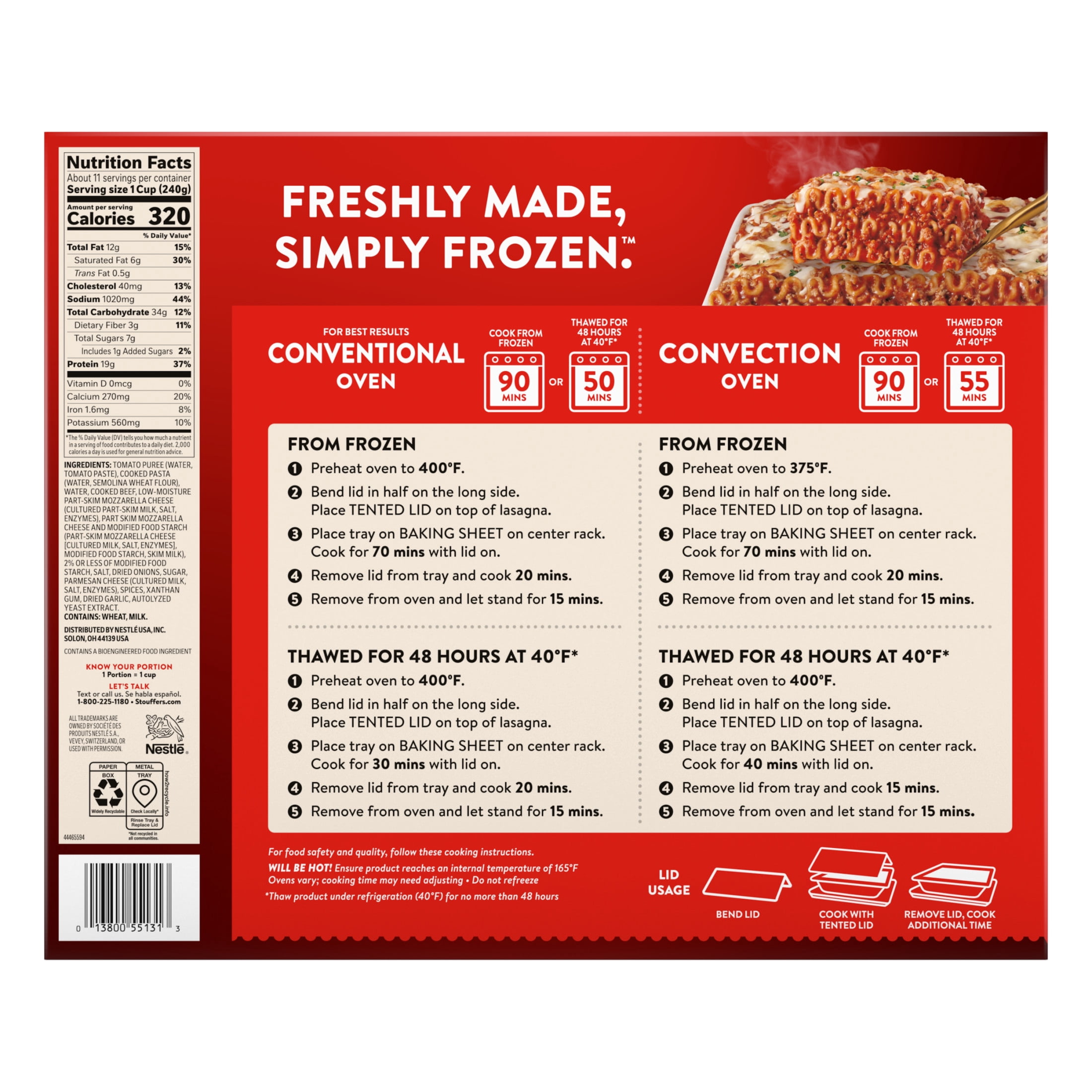Stouffer's Classic Lasagna with Meat and Sauce, Party Size Pasta, Frozen Meals, 90 oz (Frozen)