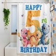 thumbnail image 3 of Happy 5rd Birthday Shower Curtain Set, Waterproof Shower Curtains for Bathroom, Cartoon Cute Pink Yellow Blue Dinosaurs Floral Washable Fabric Bath Curtain for Bathtub with Hooks 72x78 Inches, 3 of 9