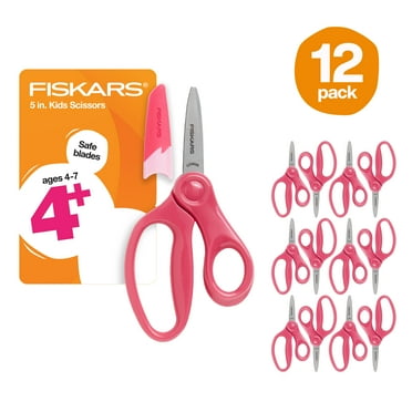 Fiskars (12 pack) 5" Pointed Kids Scissors Ages 4-7, Pink, Elementary School Scissors