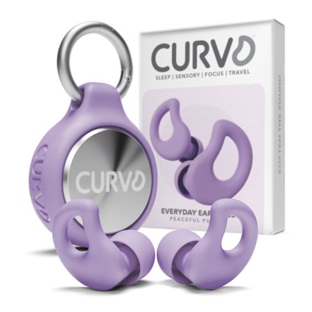 CURVD Everyday Earplugs + Case Clip Bundle – Perfect for Sleep, Travel, Noise Sensitivity/Canceling, with Portable Waterproof Container & Silicone Sleeve (Purple)