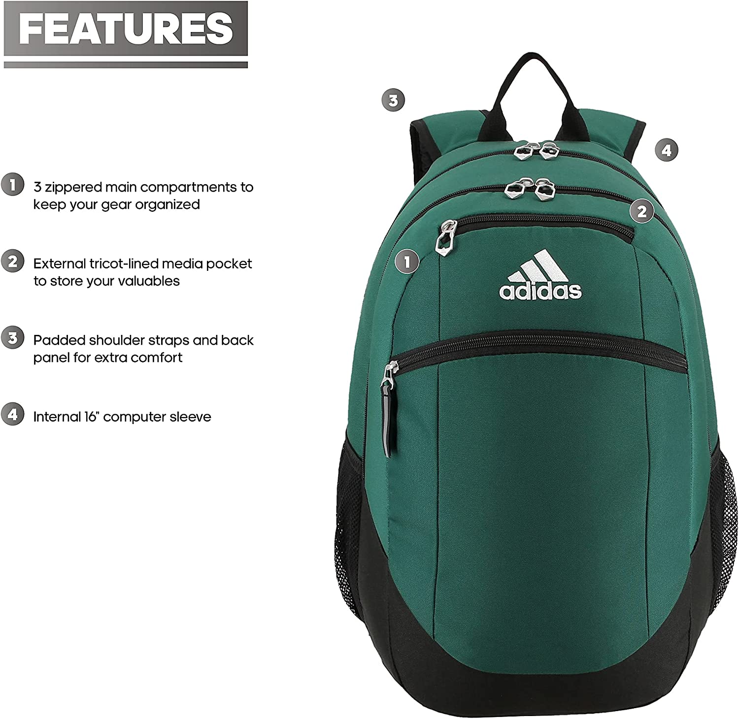 Adidas Striker II Backpack Dark Green | Black - image 2 of 10
