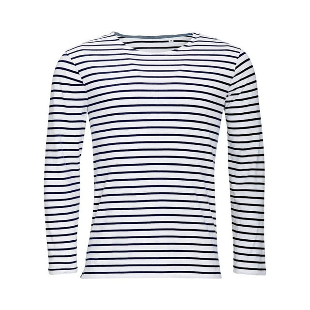 Sol's T-Shirt à Rayures à Manches Longues Marine pour Hommes