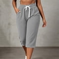 thumbnail image 2 of Ruimatai Women Capri Cropped Pants High Waist Drawstring Elastic Waistband Side Pockets Ribbed Textured Loose Casual Summer Trousers, 2 of 9