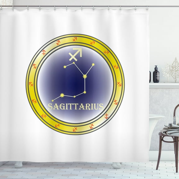 Zodiac Sagittarius Shower Curtain, Constellation Pattern with Stars Zodiac Horoscope Themed Illustration, Fabric Bathroom Set with Hooks, 69W X 84L Inches Extra Long, Multicolor, by Ambesonne