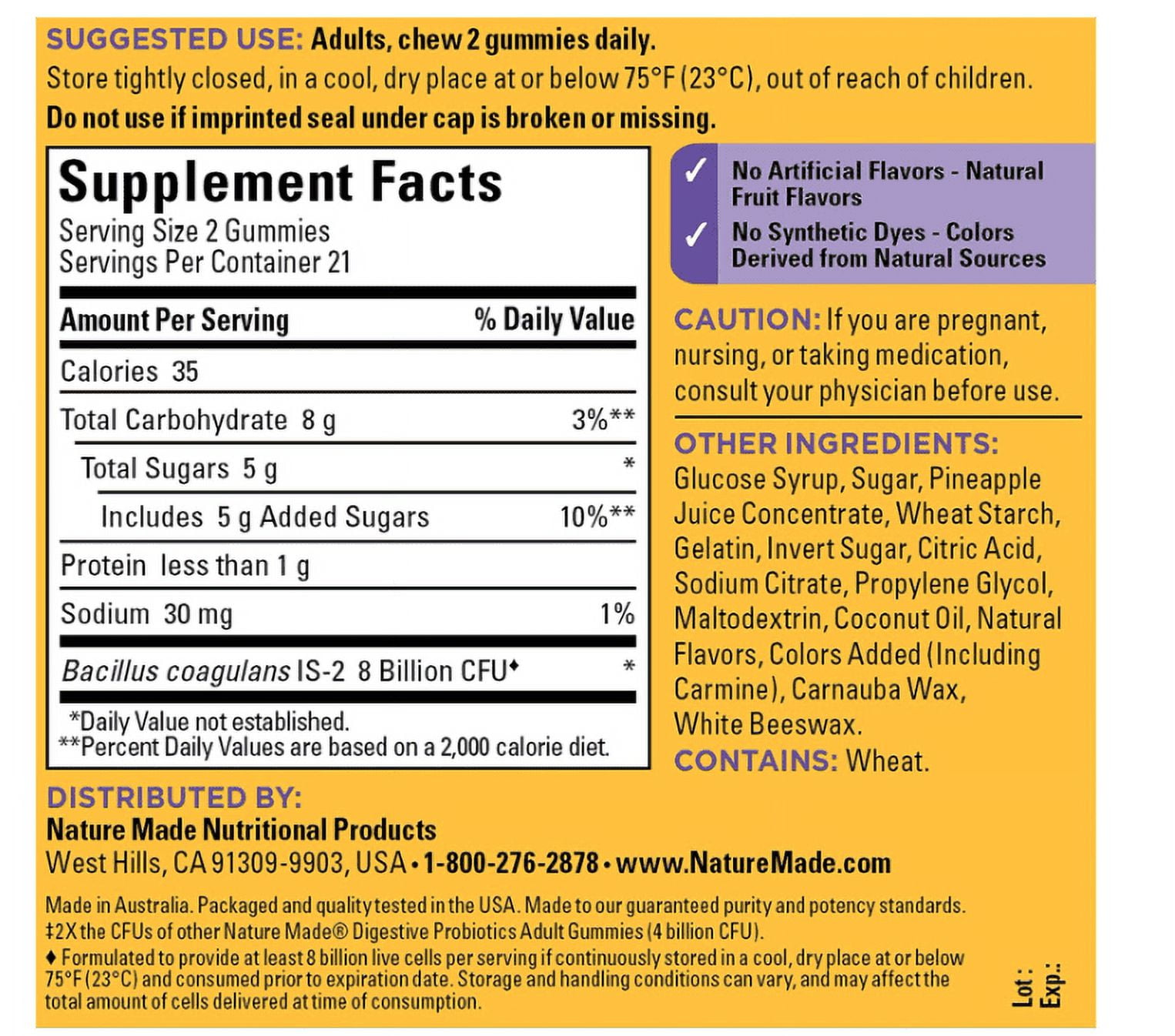 Nature Made Ultra Strength Digestive Probiotics Gummies 8 Billion CFU per Serving, 42 Gummies, to Support Digestive Health