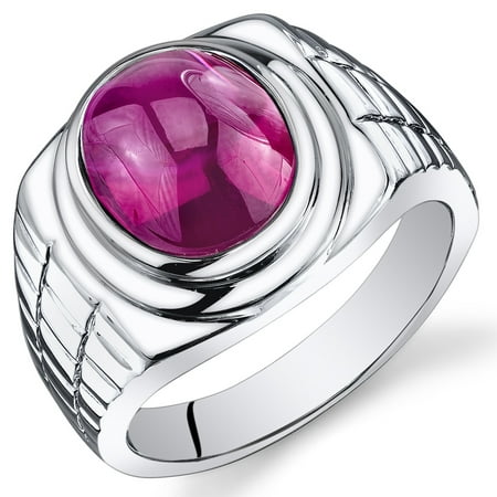 Peora 8.00 Ct Men's Created Ruby Engagement Ring in Rhodium-Plated Sterling Silver