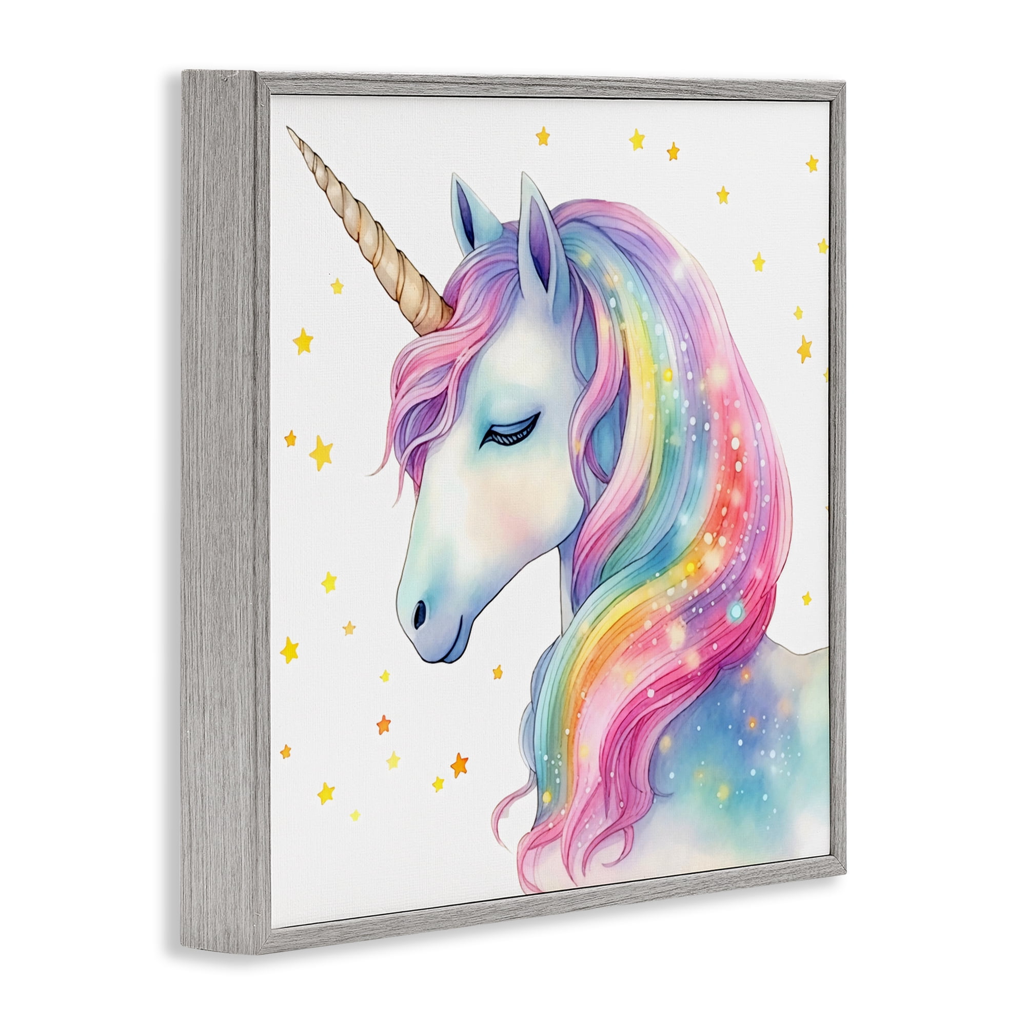Stupell Industries Enchanted Rainbow Mane Unicorn Gray Framed Giclee Art, design by Creative Studio