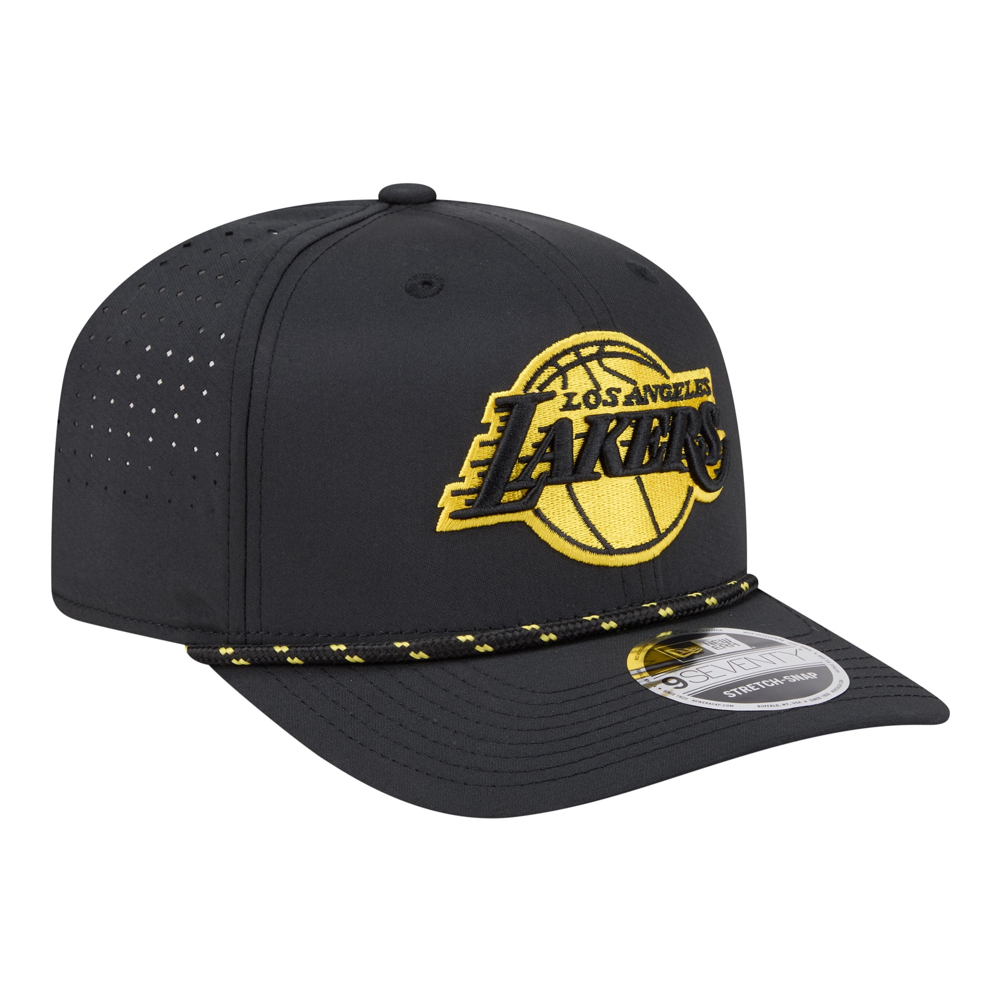 Men's New Era Black Los Angeles Lakers Sport Rope Vented Stretch-Snap 9SEVENTY Hat