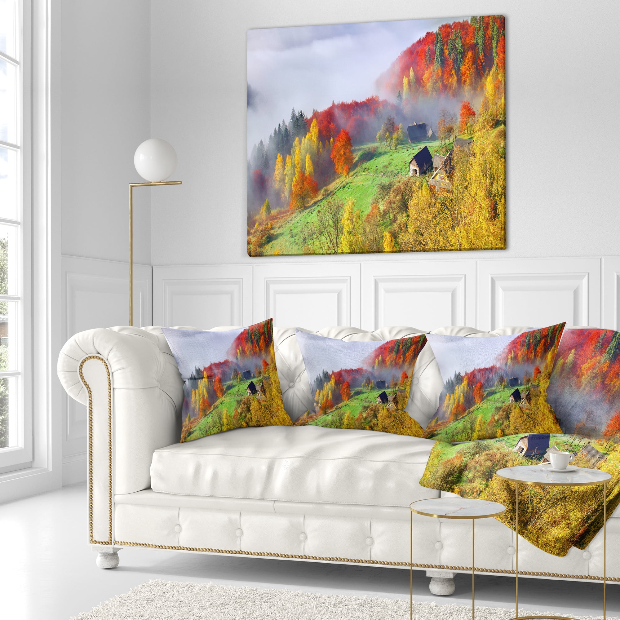 Designart Colorful Autumn Landscape in Mountains - Landscape Printed Throw Pillow - 16x16