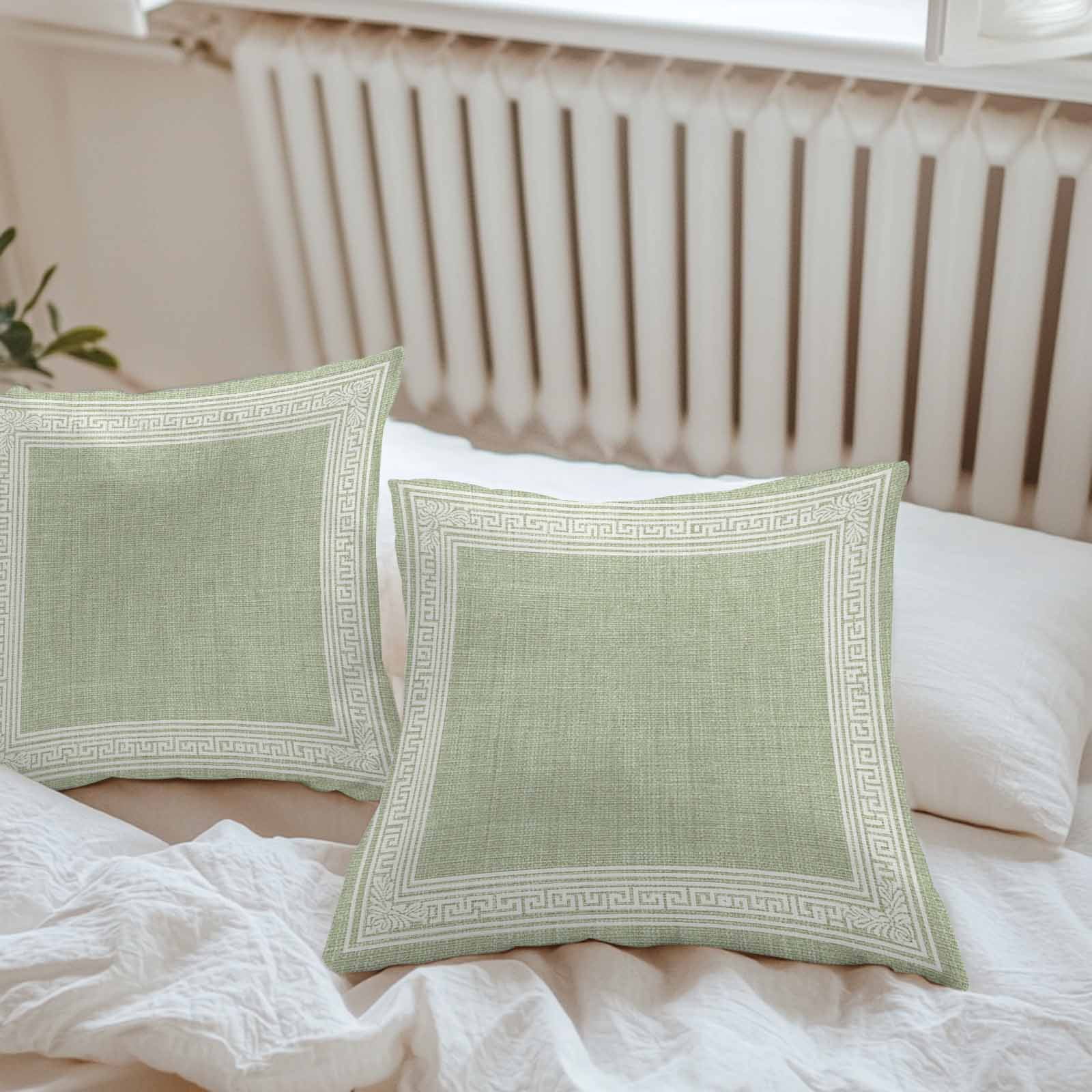 Waterproof Throw Pillow Covers 16x16 Set of 2, Sage Green Linen Burlap Key Outdoor Pillowcases Invisible Zipper, Abstract Greek Inspired Texture Decorative Cushion Covers for Patio Garden Sofa Couch