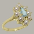 thumbnail image 2 of LBG British Made 18k Yellow Gold Natural Aquamarine & Cultured Pearl Womens Statement Ring - 33 size options - Size 7, 2 of 6