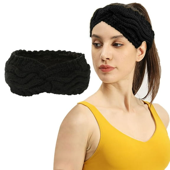 Ajshakl Headband For Washing Face, Womens Winter Headbands Fuzzy Fleece Lined Ear Warmer Cable Knit Thick Warm Crochet Headband Gifts, Black
