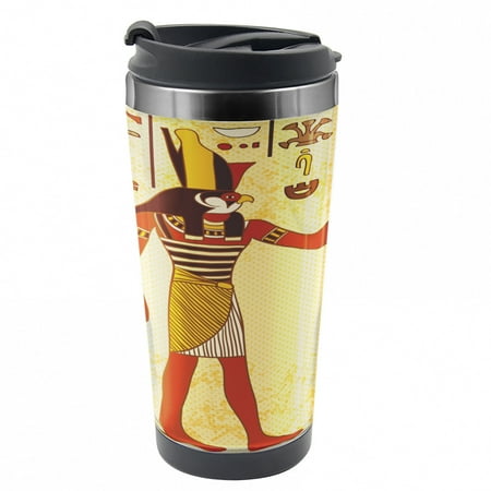 

Ethnic Travel Mug Egyptian Hieroglyph Myth Steel Thermal Cup 16 oz by Ambesonne