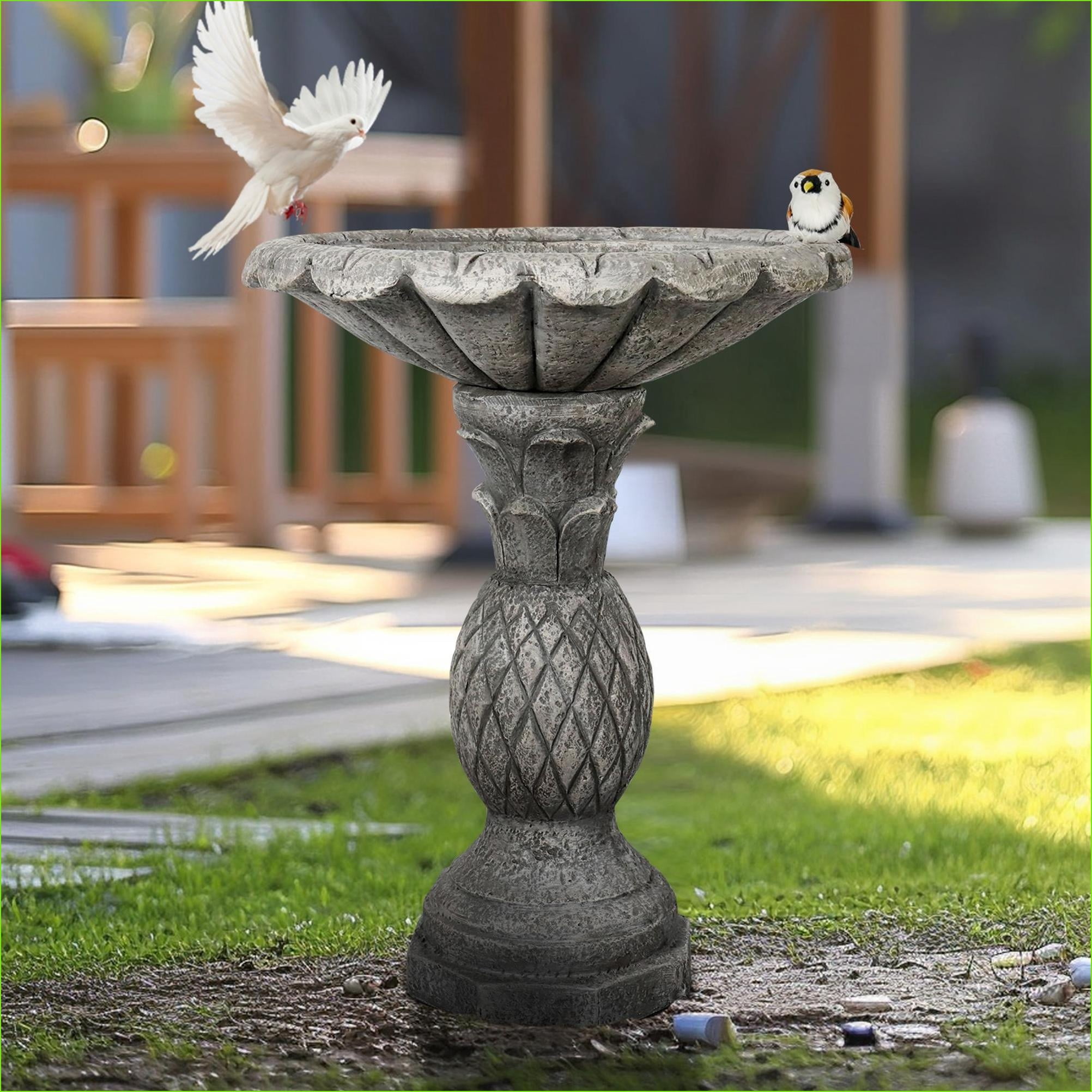 Bird Baths | Modern 24.8" H Outdoor Garden Patio Backyard Bird Bath | Concrete Cement | Pedestal