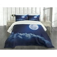 thumbnail image 3 of Ambesonne Moon Quilted Bedspread Set 3 Pcs, Full Moon Falling Stars, Queen Size, Indigo Blue White, 3 of 5