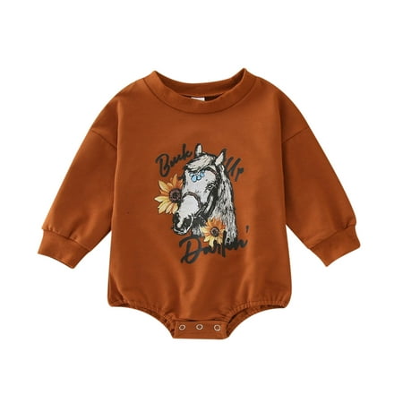 

Babys Boys Girls Winter Long Sleeve Romper Bodysuit Clothes Cow Prints Brown