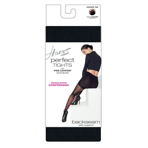 Hanes Women's Perfect Tights Compression Backseam Control Top Smoothing Waist