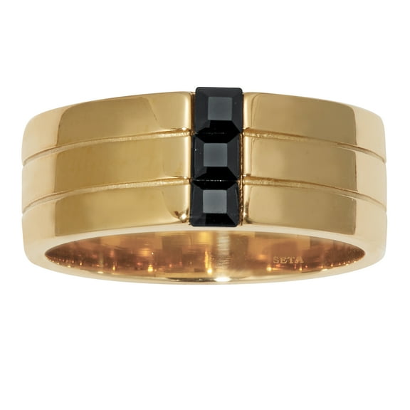 PalmBeach Jewelry Men's Black Crystal Gold Ion-Plated Stainless Steel Ring