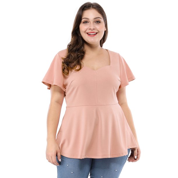 BluTop Peplum Escote Corazón Mangas Volantes TalGrande PaMujer Ro1X