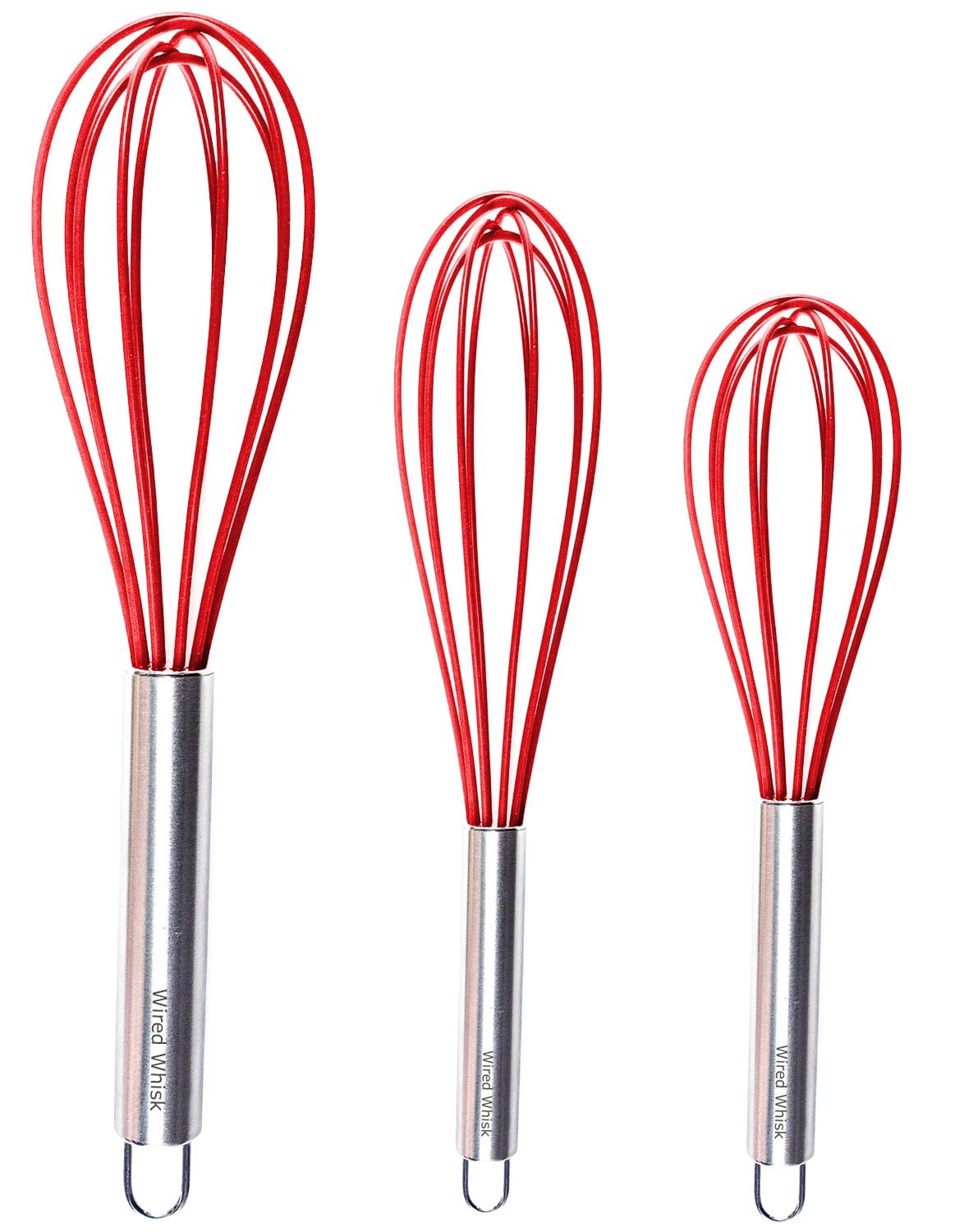 Silicone Whisk Set of 3 Stainless Steel & Silicone Kitchen Utensils