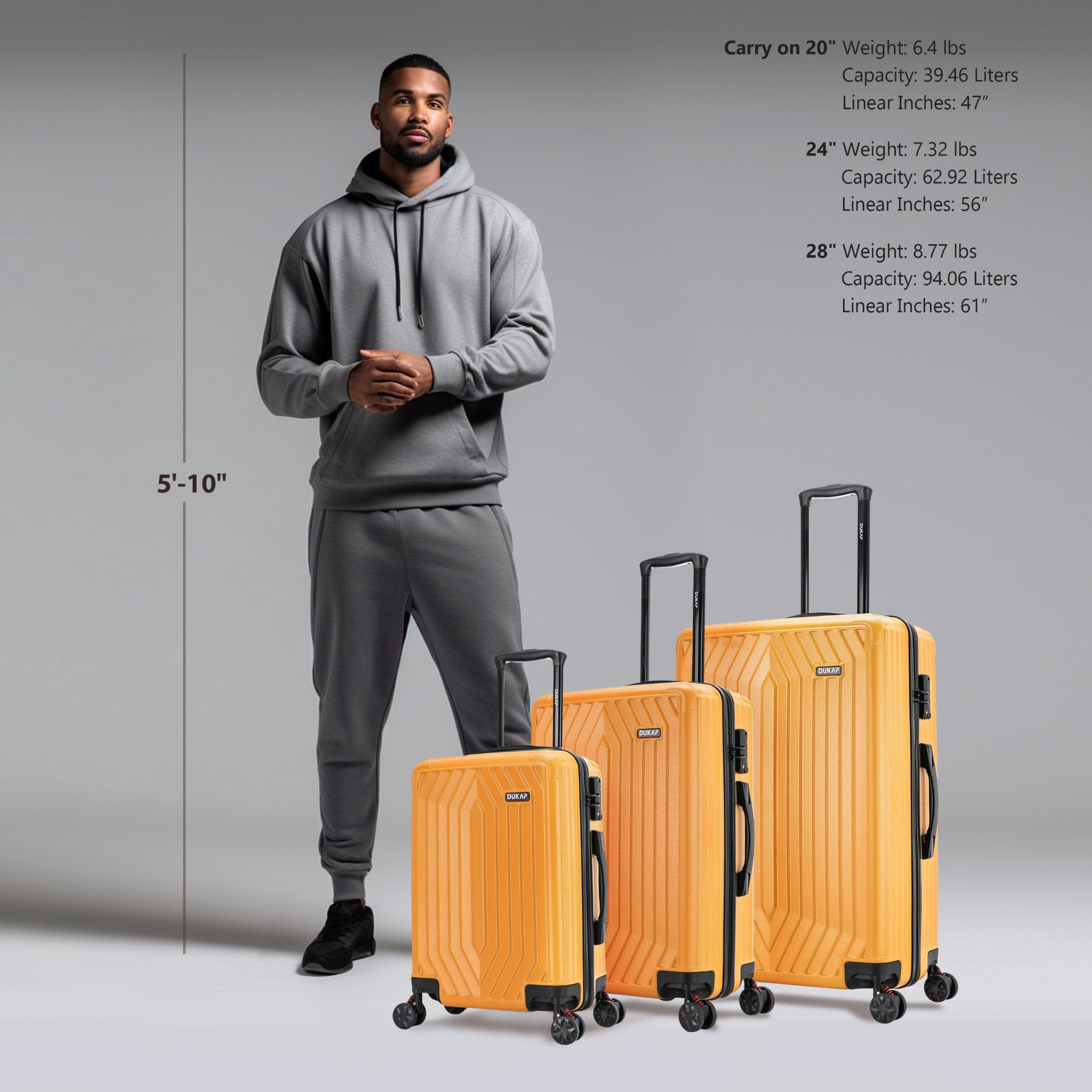 DUKAP Stratos 3-Piece Hardside Lightweight Luggage Sets with Wheels Handle Trolley, (20"/24"/28"), Terracota