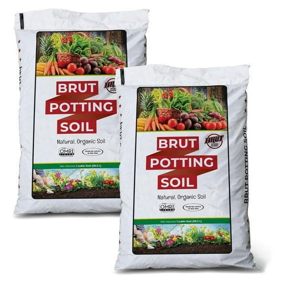 Brut Organic Potting Soil – 1 CF – Everything Your Plants Need in one Bag. Indoor and Outdoor Container Plants. 2 Pack