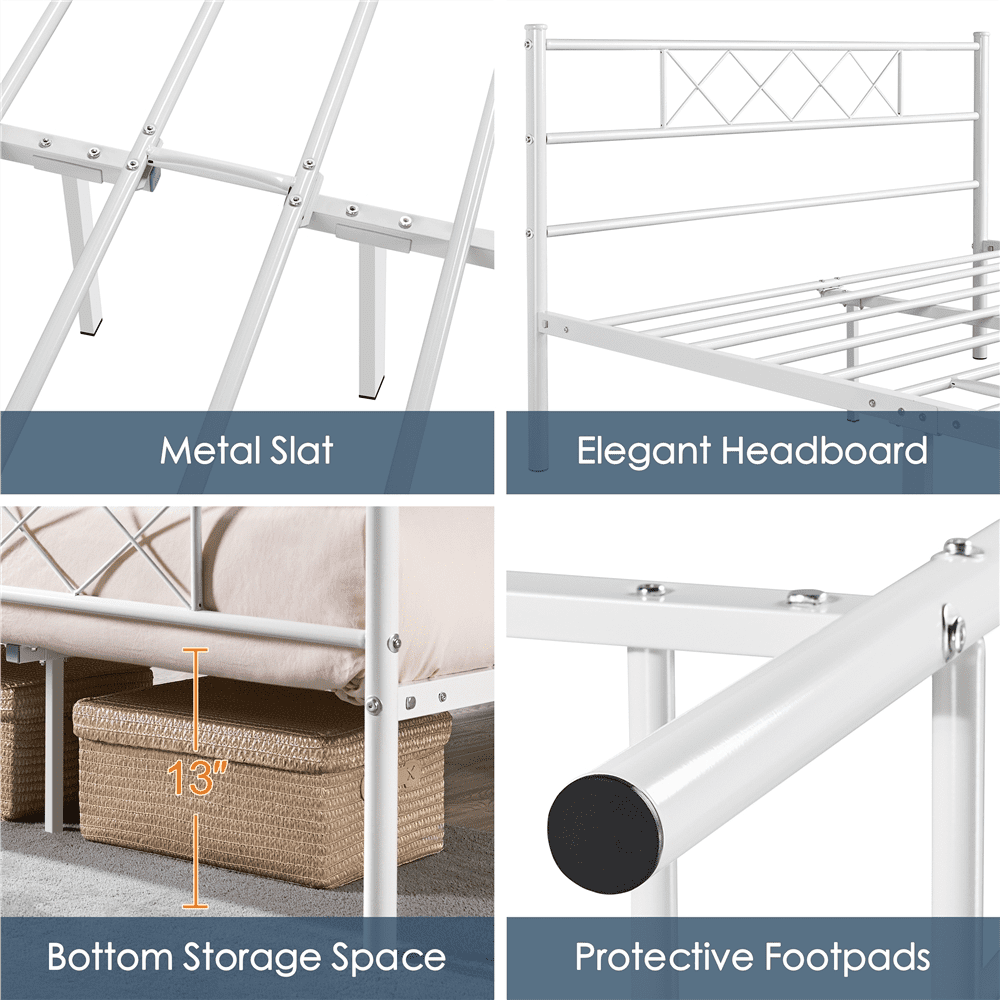 Fullfurnique Simple Metal Platform Bed Frame with Headboard and Footboard, Twin, White