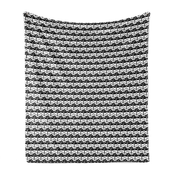 Abstract Soft Flannel Fleece Throw Blanket, Repetitive Monochrome Pattern with Leafy Plant Motif in Hexagons, Cozy Plush for Indoor and Outdoor Use, 60" x 80", Charcoal Grey and White, by Ambesonne