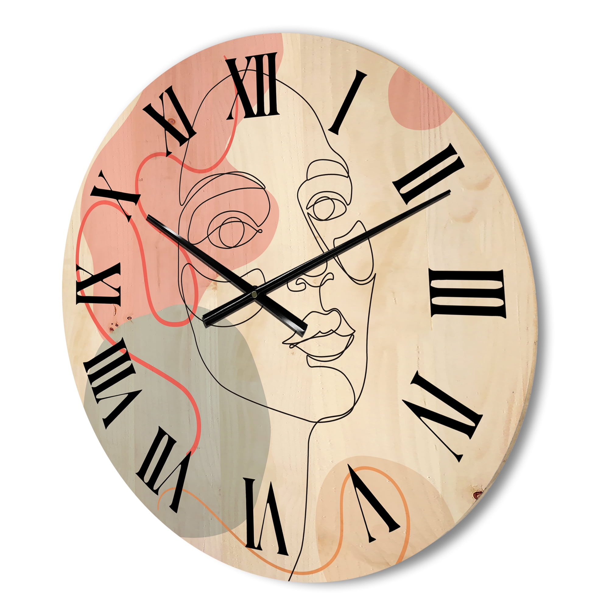 Designart 'One Line Drawing of Young Girl In Pastel Tones' Modern Wood Wall Clock