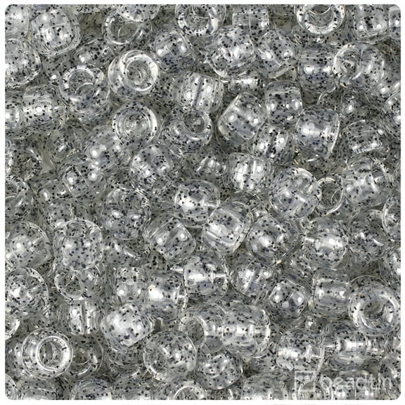 BeadTin Crystal Black Sparkle 9mm Barrel Pony Beads (500pcs)