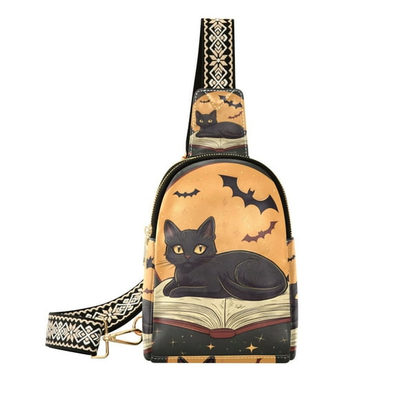 FORMRS Womens Crossbody Sling Bag Travel Daypack Shoulder Chest Backpack, Orange Halloween Cat