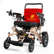 Fold And Travel Lightweight Foldable Remote Control Portable Electric Power Wheelchair - Gold Frame, Red Seat