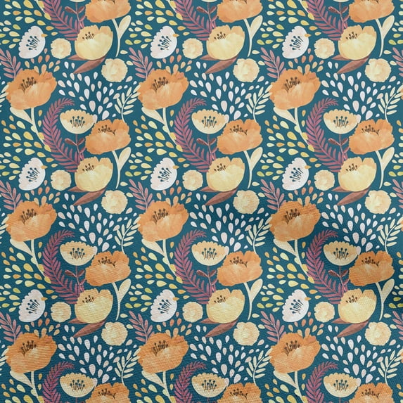 oneOone Cotton Poplin Teal Blue Fabric Flora Sewing Material Print Fabric By The Yard 42 Inch Wide-52