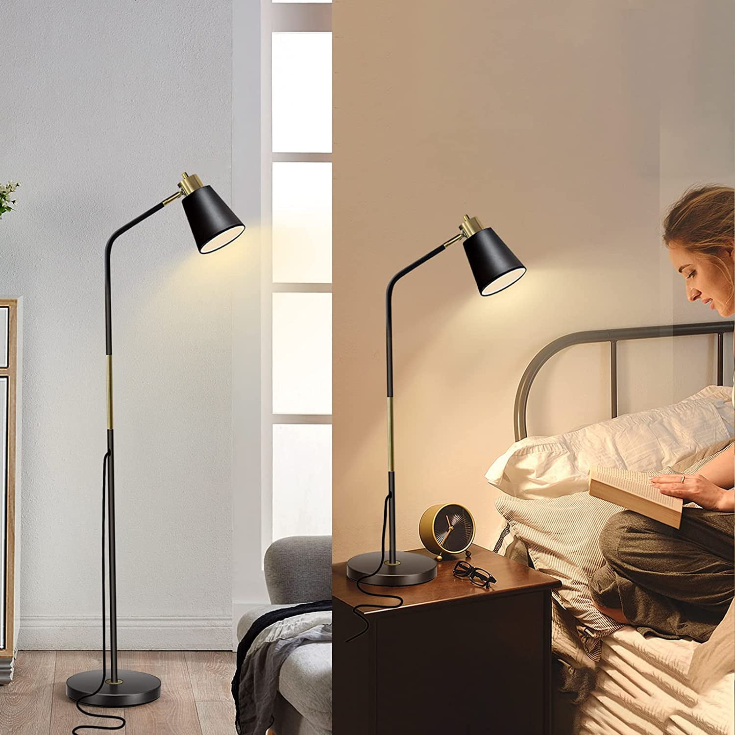 Levang Industrial Floor Lamp,Height Adjustable 360°Rotation Lampshade Standing Lamp for Living Room, Office, Bedroom Reading