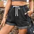 thumbnail image 4 of Women Shorts Fashionable And Comfortable Denim Denim Elastic Band Shorts Pack of Shorts for Women Overall Shorts for Women plus Size Womens Robe Short High Waist Shorts for Women Jean Shorts plus Size, 4 of 5