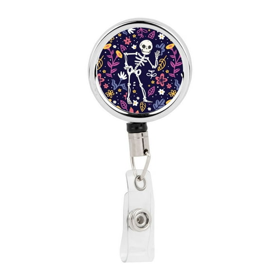 Koyal Wholesale Retractable Badge Reel Holder With Clip, Floral X Ray Skeleton