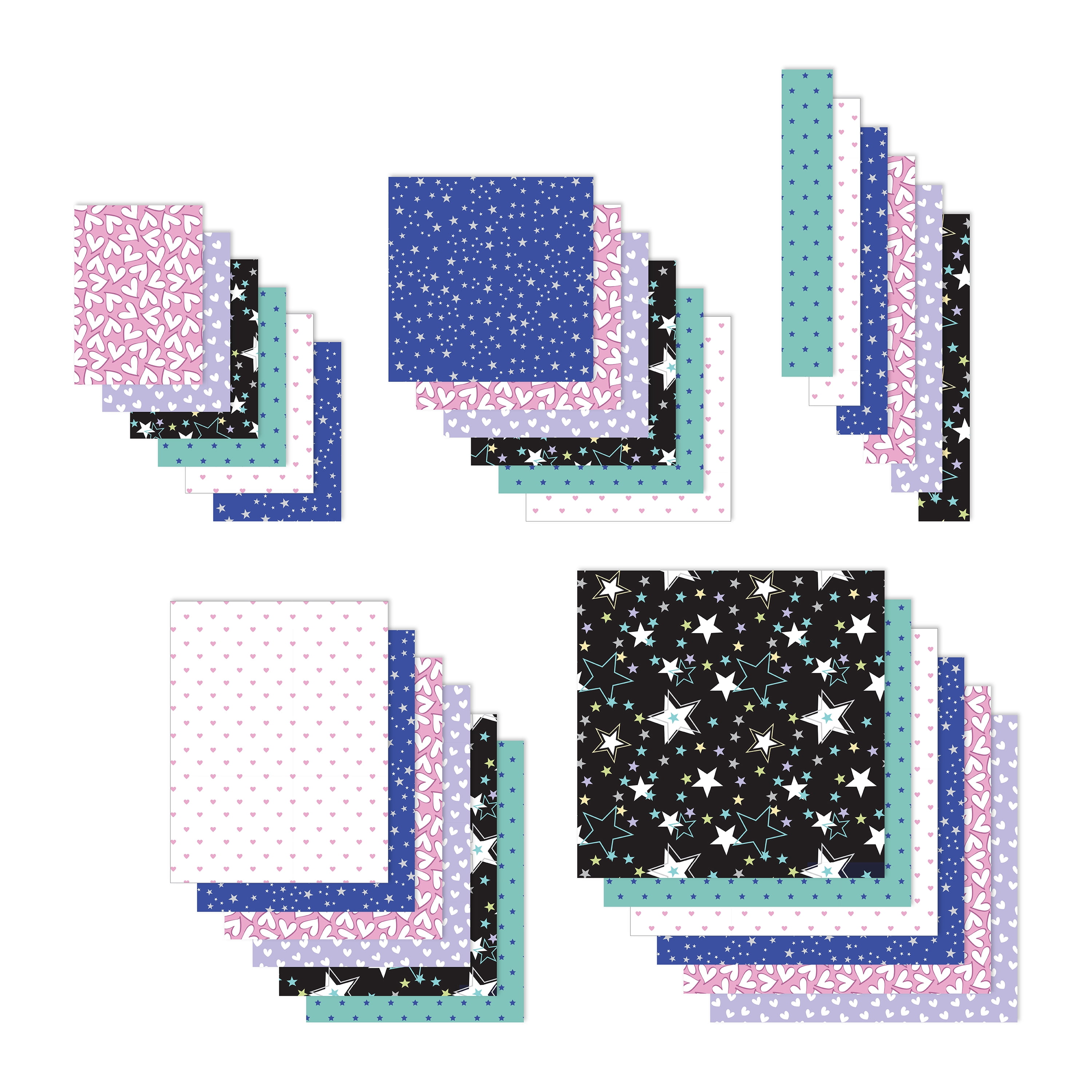 Hello Hobby Hearts & Stars Multi-Size Paper Pack for Scrapbooking and Crafting