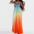 thumbnail image 5 of Blue-Orange Gradient Halter Neck Hollow Out Pleated Maxi Dress For Women, 5 of 7