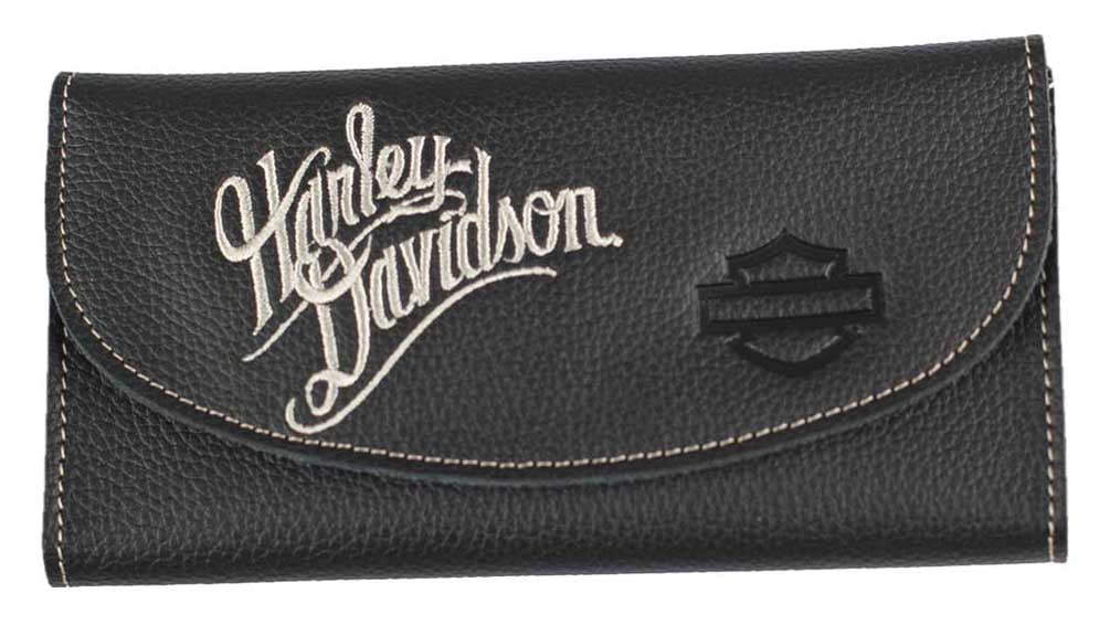 Women's Embroidered Script TriFold Wallet, Black ZWL3871CRMBLK