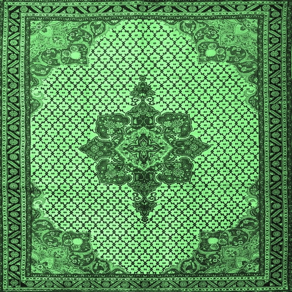 Ahgly Company Indoor Square Persian Emerald Green Traditional Area Rugs, 6' Square
