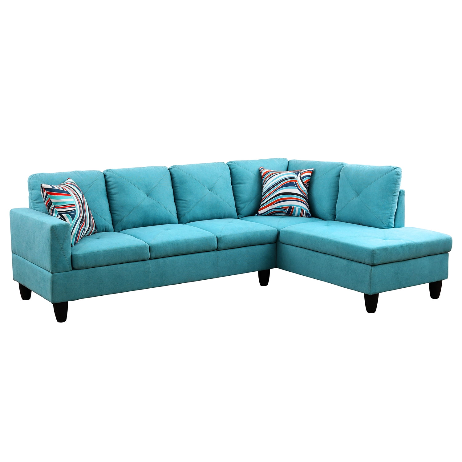 Hommoo Flannelette Living Room Furniture Sets, 4-Seat L-Shape Sectional Couch Sofa, Green(No Ottoman)