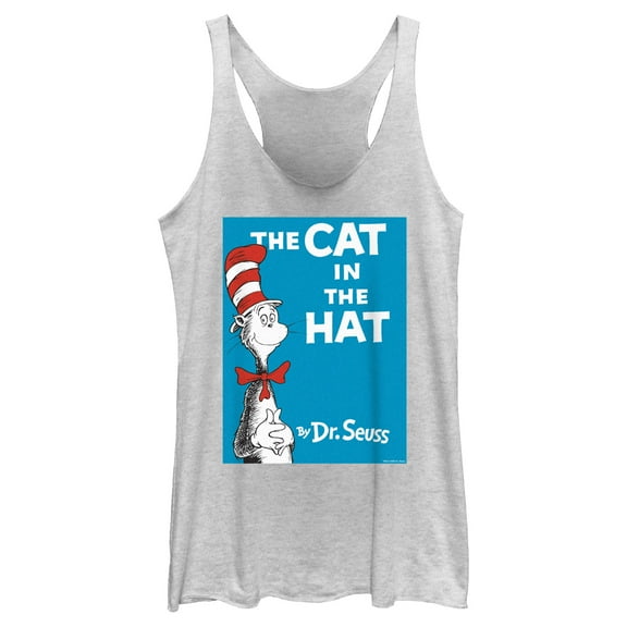 Women's Dr. Seuss The Cat in the Hat Book Cover  Racerback Tank Top White Heather Small