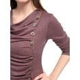 thumbnail image 7 of Allegra K Women's Cowl Neck Long Sleeves Buttons Decor Ruched Top for Casual Wear XS Red, 7 of 7