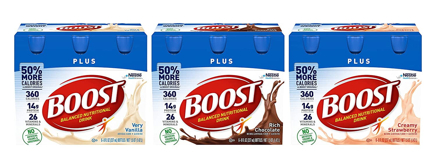 Boost Plus Nutritional Drink Variety Pack, 1 Chocolate, 1 Vanilla, 1