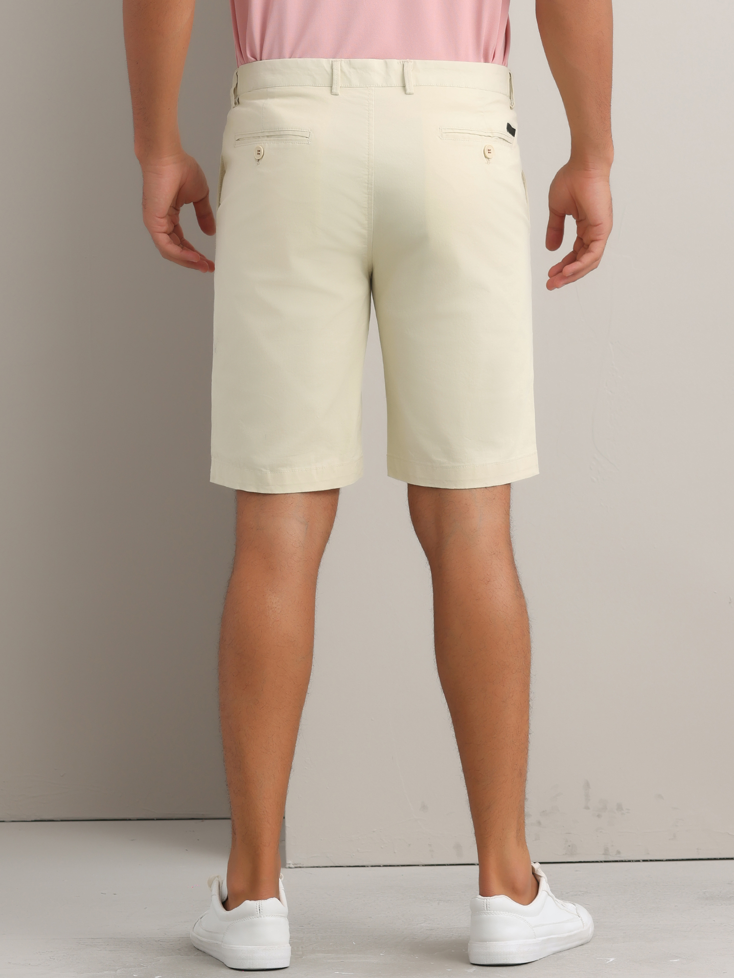 DARING DIVA Men's Solid Button Flat Front Zipper Formal Chino Dress Shorts 32 Beige