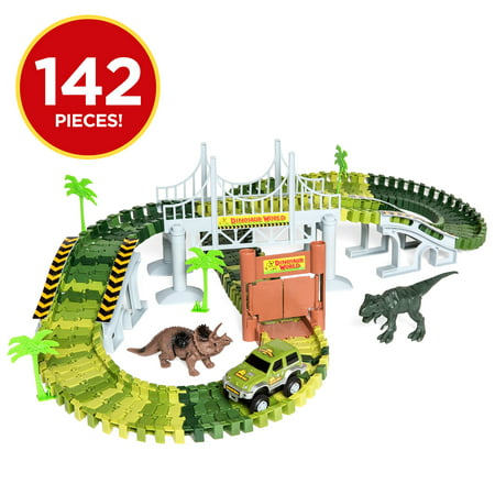 Best Choice Products 142-Piece Kids Toddlers Big Robot Dinosaur Figure Racetrack Toy Playset w/ Battery Operated Car, 2 Dinosaurs, Flexible Tracks, Bridge - (Best Toy Shops Melbourne)